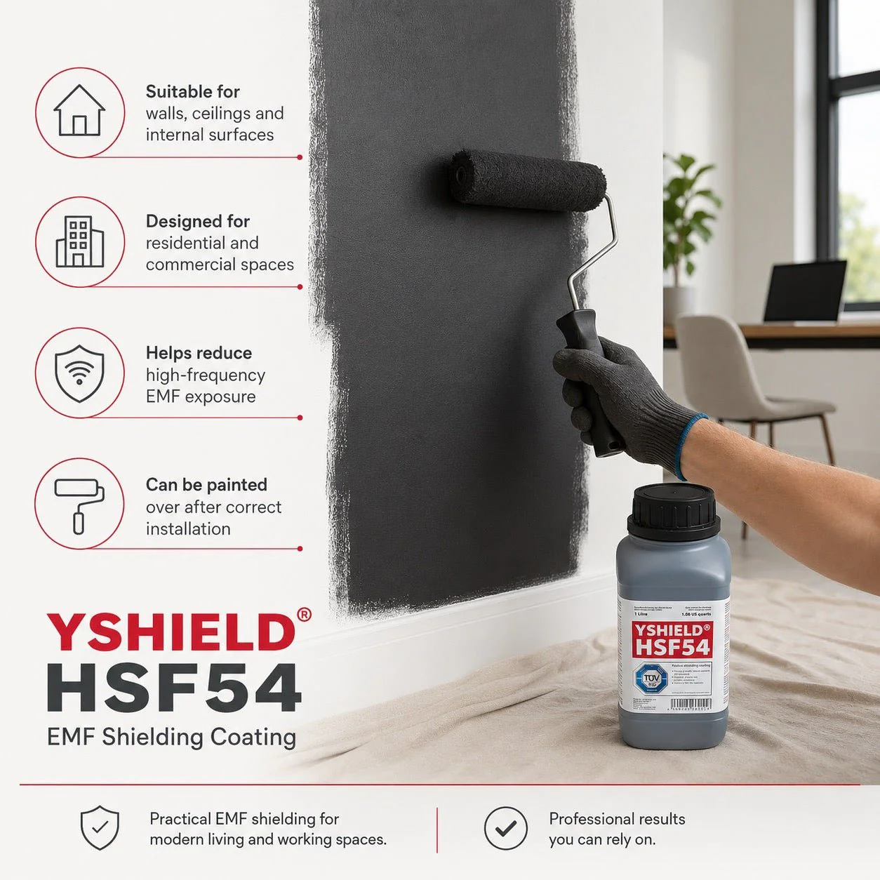 YSHIELD® HSF54 5G HF & LF EMF Shielding Paint (1 Litre) - Image 6