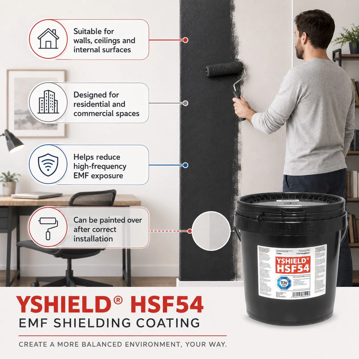 YSHIELD® HSF54 5G HF & LF EMF Shielding Paint (5 Litre Tub) - Image 6